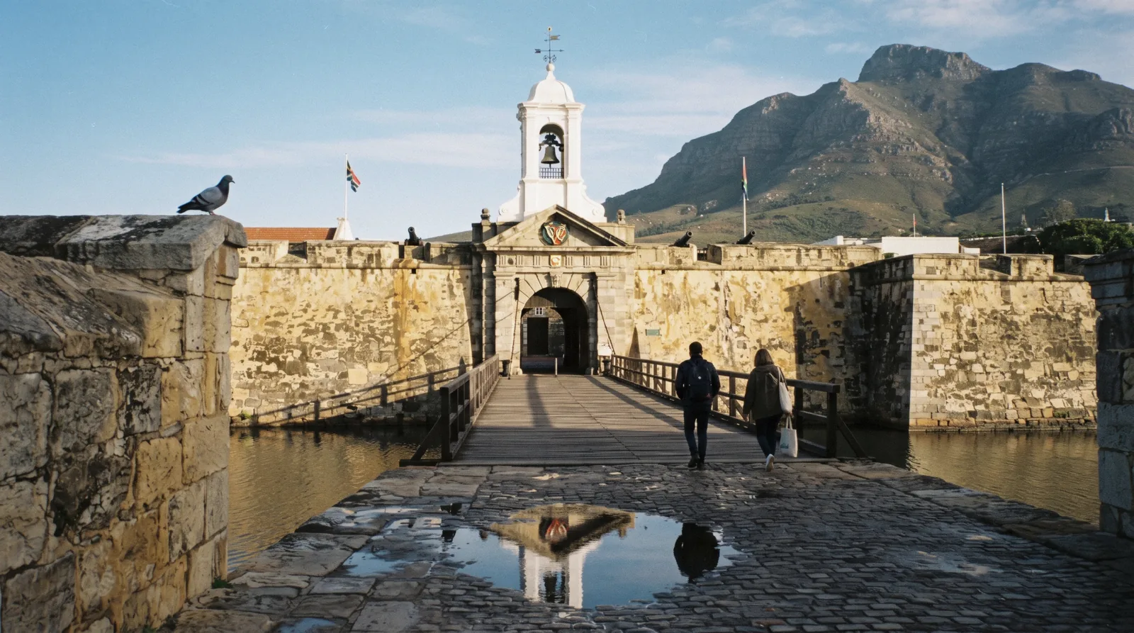 Pentagonal walls and entrance gate of the Castle of Good Hope at morning, Cape Town