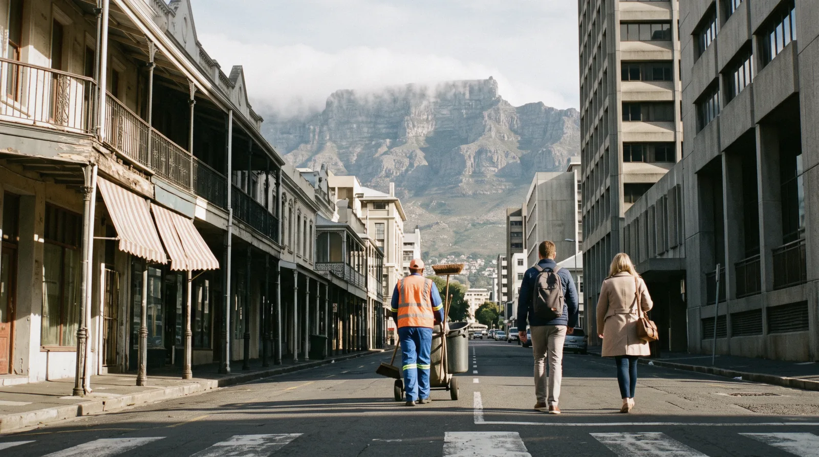 Long Street rooftops in the City Bowl Cape Town with Table Mountain rising behind