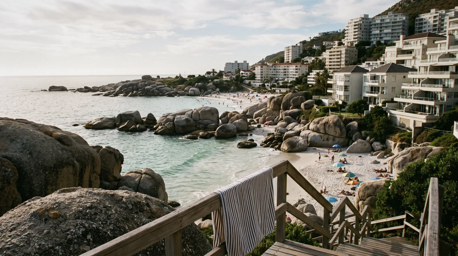 Granite boulders dividing the white-sand coves of the Clifton beaches in Cape Town