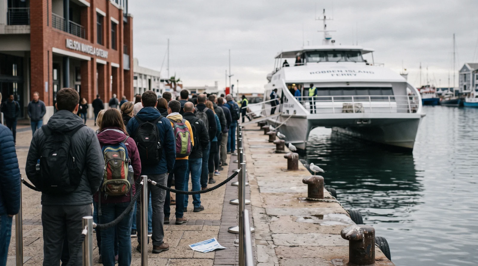 Boarding queue at Nelson Mandela Gateway where Robben Island tickets and the ferry meet, V&A Waterfront, Cape Town