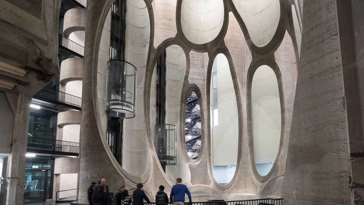 Carved atrium of the Zeitz MOCAA grain silo building on a fast-track museum visit, V&A Waterfront, Cape Town