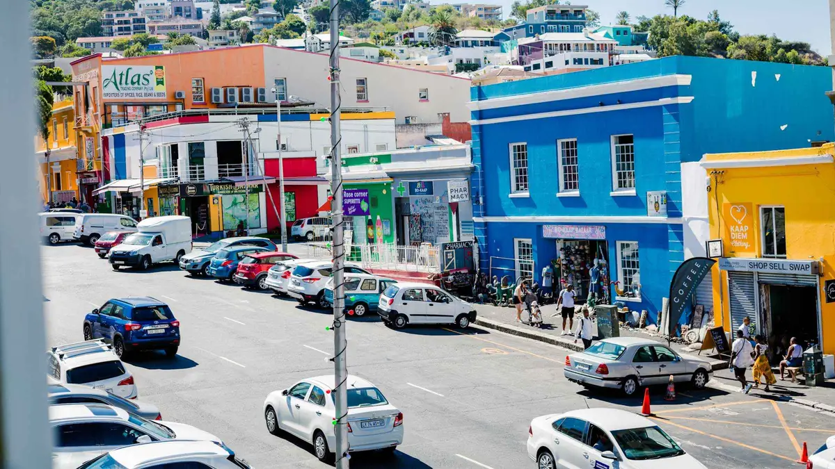 Brightly painted houses on Wale Street during a Bo-Kaap walking tour, Cape Town