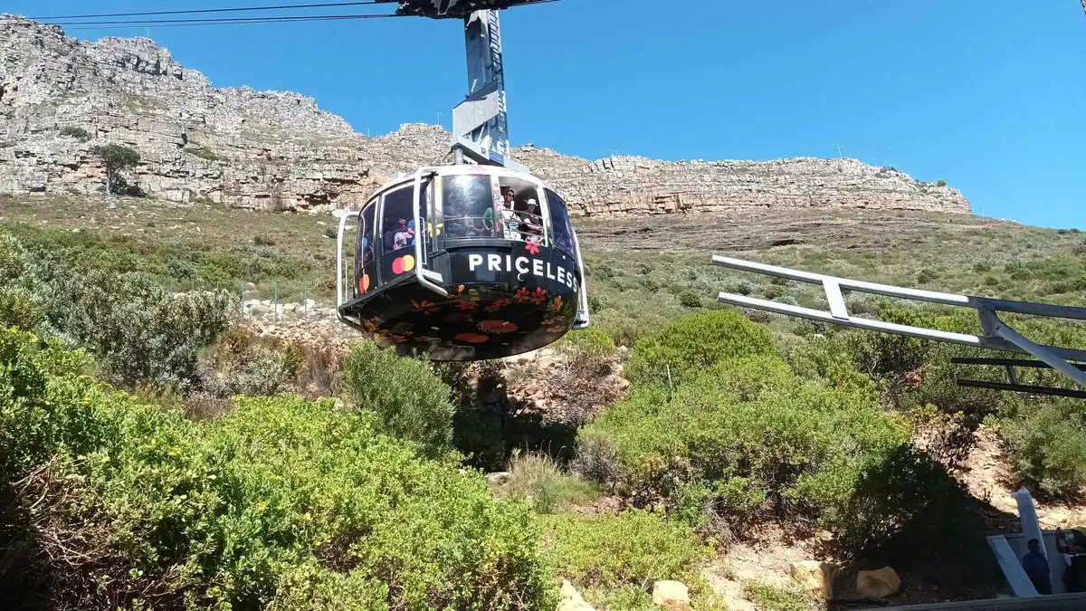 Cable car rotating above the cliffs on a Table Mountain cable car ticket visit, Cape Town